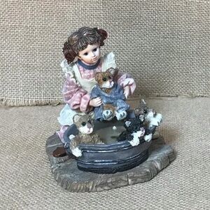 Vintage Yesterdays Child Dollstone Collection Wash Day Figurine Cat Bath Funny
